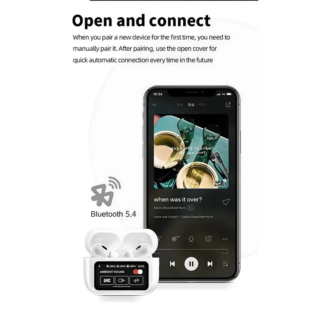 Display Screen Wireless Earbuds + ANC + iOS & Android Compatible (Zodix Pro)