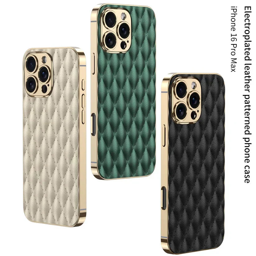 Electroplated Rhombus Pattern Leather Phone Case iPhone