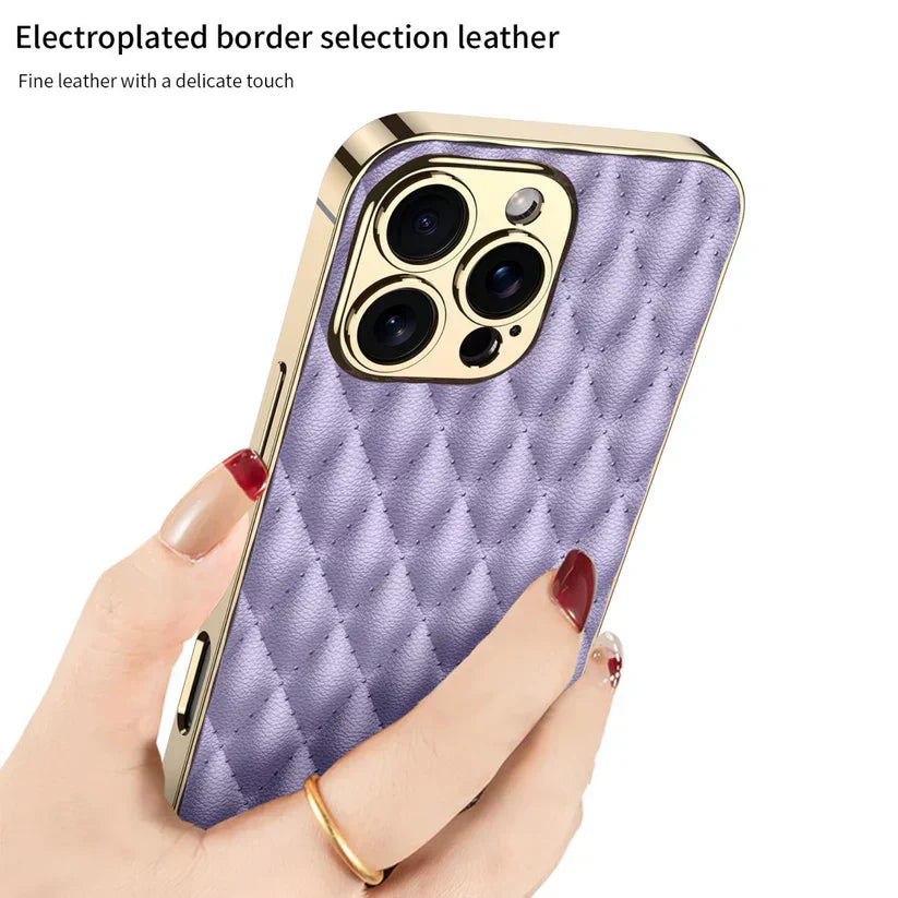 Electroplated Rhombus Pattern Leather Phone Case iPhone