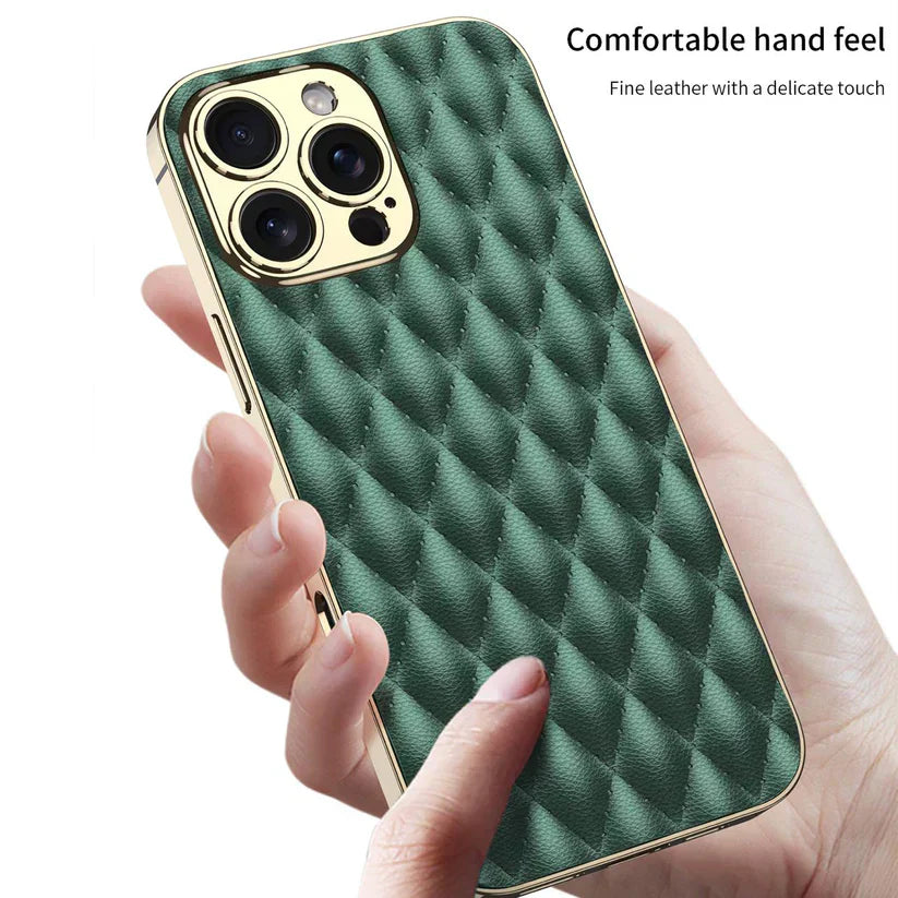 Electroplated Rhombus Pattern Leather Phone Case iPhone