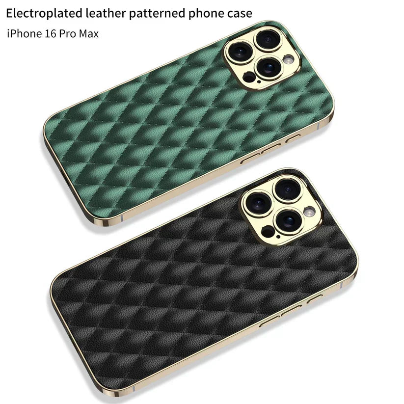 Electroplated Rhombus Pattern Leather Phone Case iPhone