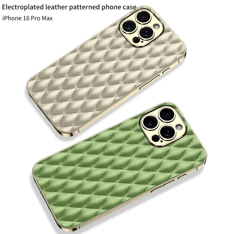 Electroplated Rhombus Pattern Leather Phone Case iPhone
