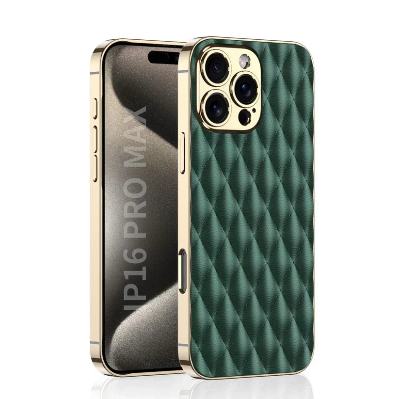 Electroplated Rhombus Pattern Leather Phone Case iPhone